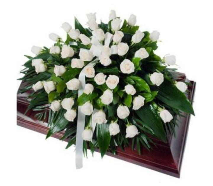 Beautiful White Roses Casket Spray - 48 White Roses.